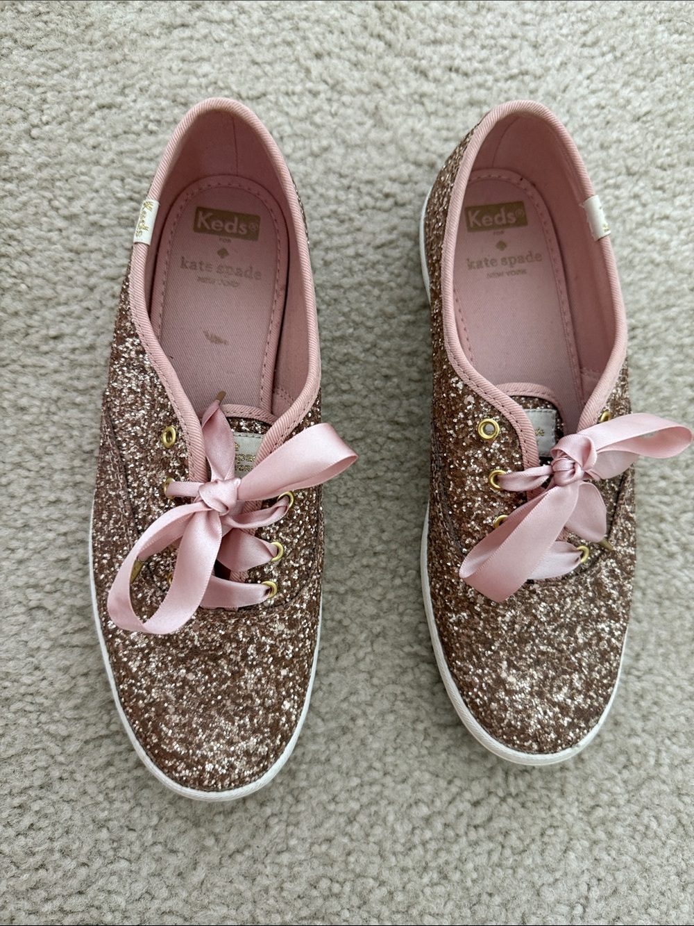 Glitter Satin Lace-Up Women's Sneaker - Rose Gold Pink - Picture 5 of 8